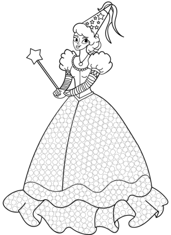 Princes With Wand And Wizard Hat Dot Art Coloring Page